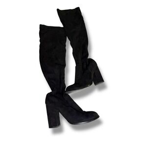 SOLSANA Boots Womens Size 38 Black Suede Block‎ Heel Knee High Shoes Modern Chic